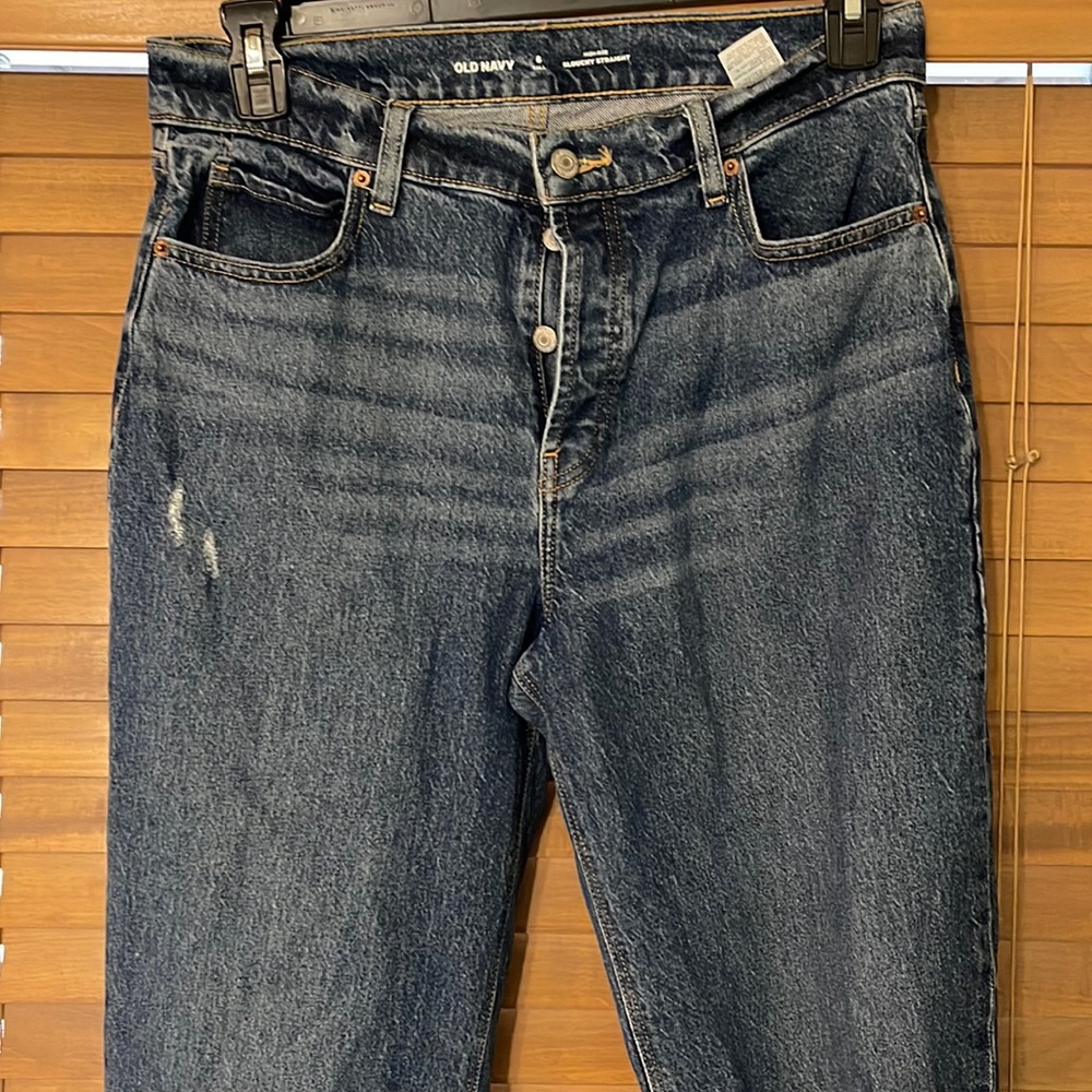 Old Navy Dark Denim Slouchy Straight Jeans Size 6 Tall